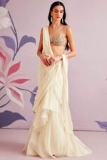 Women's frill ruffle ready to wear saree for wedding mehandi party diwali haldi reception navratra gift - Image 3