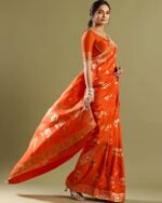 Women Floral Print Saree with Contrast Border - Image 2